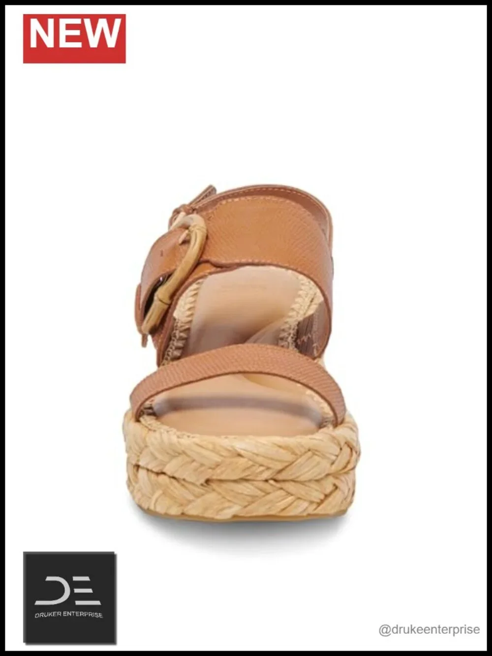 Tan Embossed Leather Platform Slingback Wedge Sandals Women's